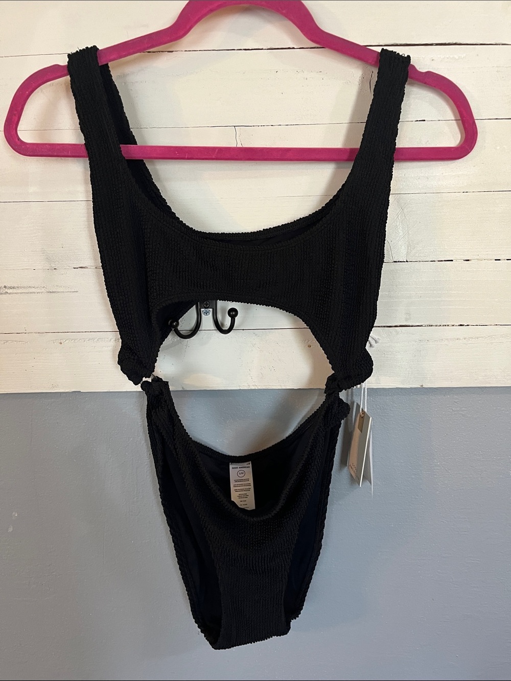 Good American Black Textured Cutout One-Piece